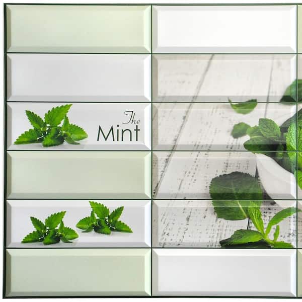 Dundee Deco 3D Falkirk Retro 1/100 in. x 38 in. x 19 in. Green Beige Mint Leaves Mortar Pestle PVC Decorative Wall Paneling (5-Pack)