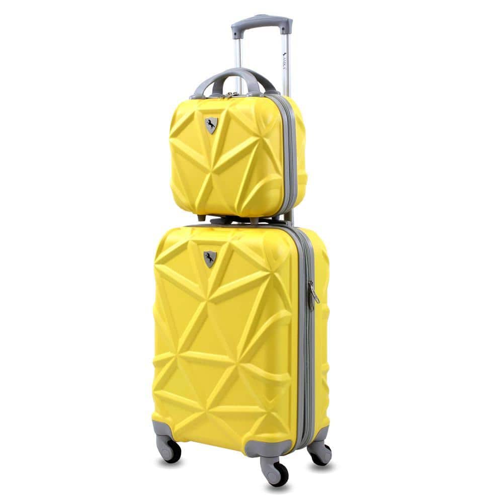 AMKA Gem 2-Piece Yellow Carry-On Spinner Cosmetic Suitcase AP819