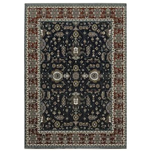 Victoria Navy/Red 7 ft. x 10 ft. Vintage Oriental Traditions Polyester Fringed-Edge Indoor Area Rug