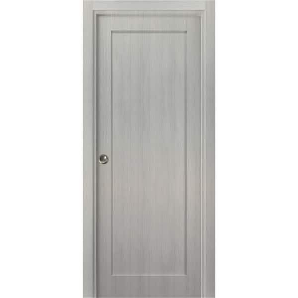 Sartodoors 32 in. x 80 in. 1-Panel Gray Ash Finished Solid MDF Sliding Door with Hardware
