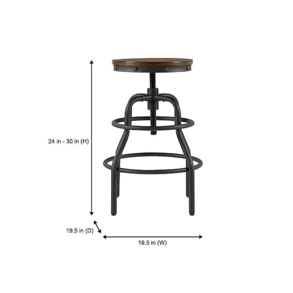 Hamrick Industrial Wood and Iron Adjustable Height Backless Bar Stool