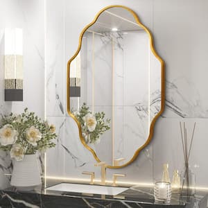 26 in. W x 46 in. H Scalloped Gold Aluminum Alloy Framed Wall Mirror Irregular Decor Mirror for Living Room, Bathroom