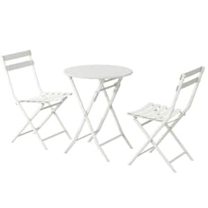 Anky White Patio 3-Piece Metal Round Table and 2-Chairs Foldable Outdoor Bistro Set