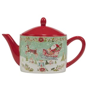 Joy of Christmas 1-Cup Assorted Colors Earthenware Teapot