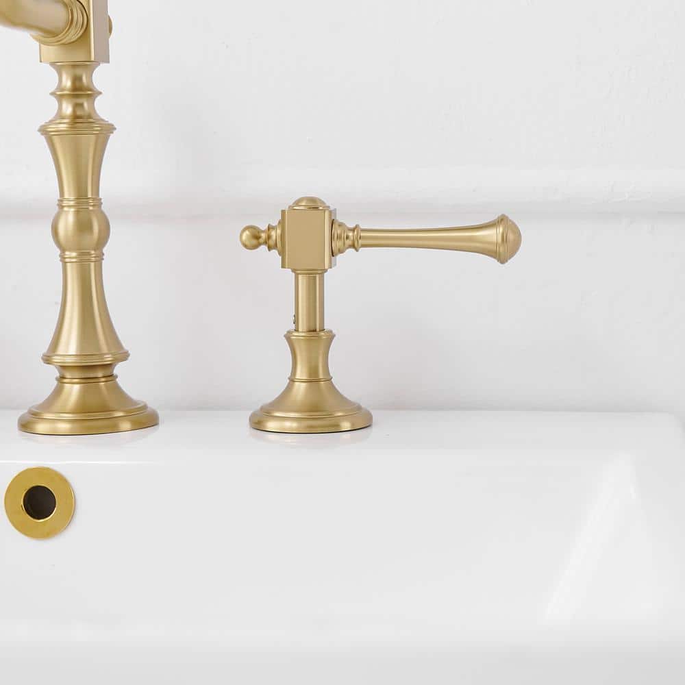 Brushed Gold Antique Brass Double Handle Widespread Bathroom Faucet