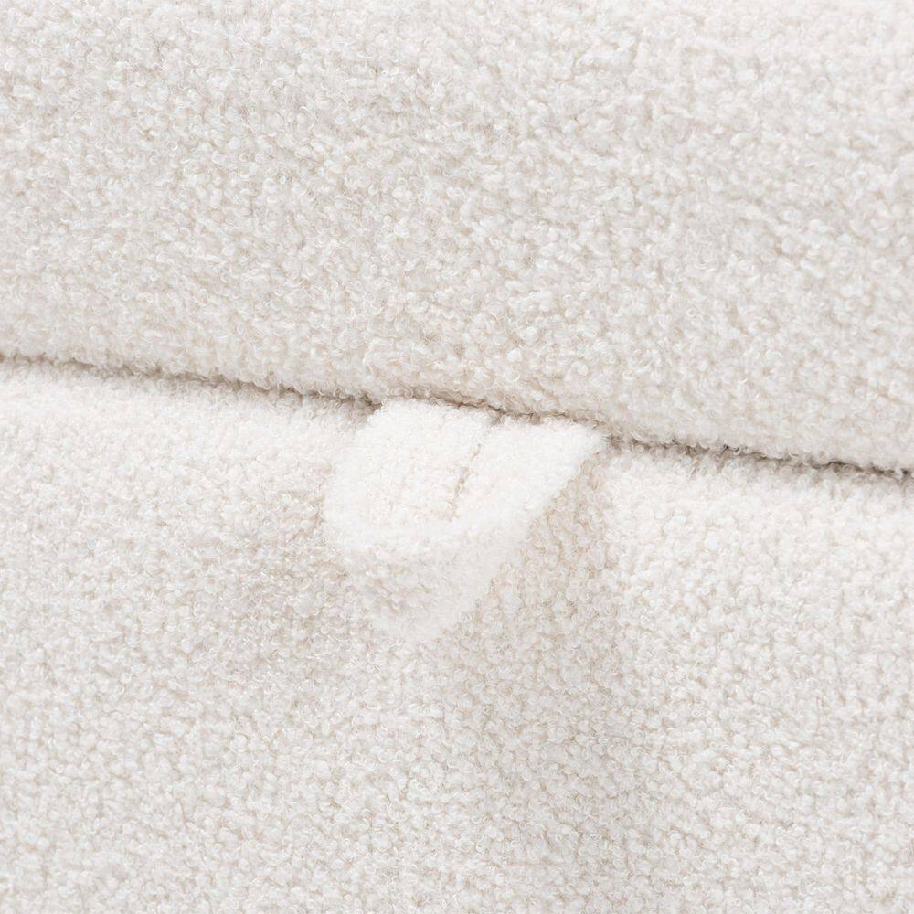 Ivory Boucle Upholstered Ellipse Storage Bench with Oak Frame