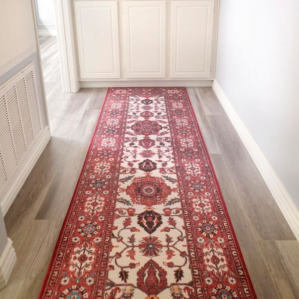 Ramage Maroon Medallion 2.5 ft. x 10 ft. Washable Runner Rug