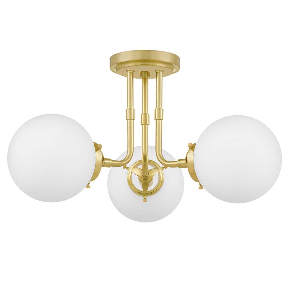 Elegant Sphere-and-Stem 20'' Glass Globe Ceiling Light in Satin Brass