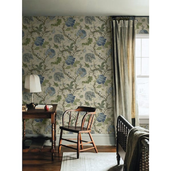 30.75 sq. ft. Fern and Blueprint Jacobean Trail Premium Matte Non-Woven Paper Peel and Stick Wallpaper Roll