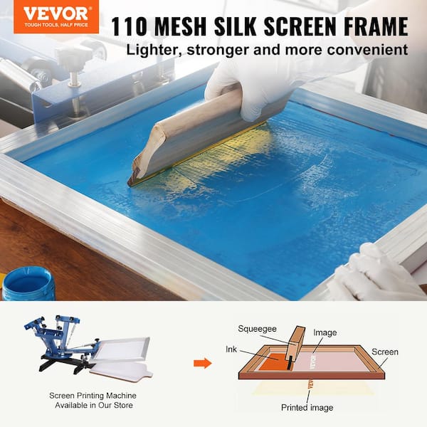 VEVOR Screen Printing Kit, 3 Pieces Aluminum Silk Screen Printing Frames 6x10/8x12/10x14inch 110 Count Mesh, 5 Glitters and SC