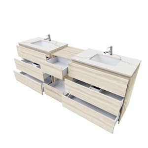Element 92 in. W x 22 in. D x 35 in. H Double Sink Bath Vanity in Light Oak with Calacatta White Quartz Top Single Hole