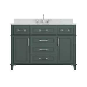 Agatha 49 in. Single Sink Freestanding Sea Green Bath Vanity with White Engineered Stone Top and Backsplash Assembled