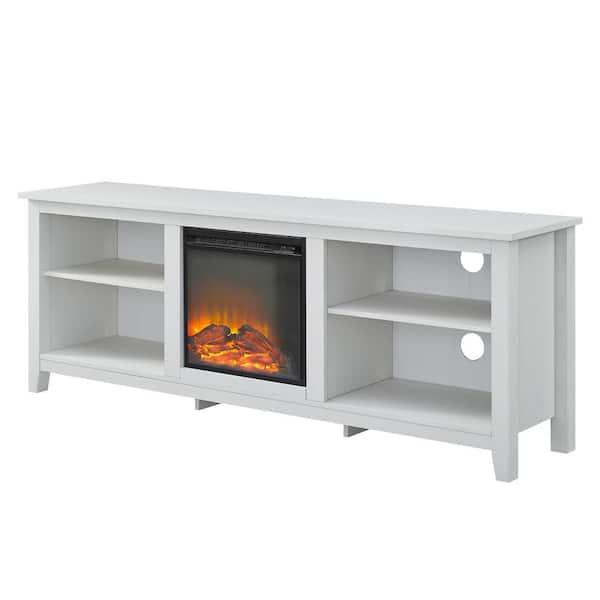 Walker Edison Furniture Company 70 in. Wood Modern Classic TV Stand with Electric Fireplace Fits TVs up to 80 in. in Brushed White
