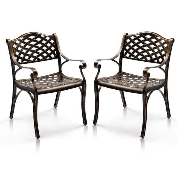 Karl home 32.7 in. Cast Aluminum Outdoor Dining Chairs (Set of 2)