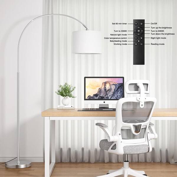 70 in. Silver 1-Light Dimmable Arc Floor Lamp with Rotating Head