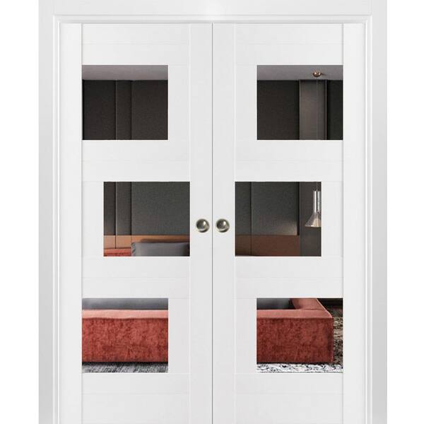 84 in. x 80 in. 2 Panel White Finished Solid MDF Sliding Door with Hardware