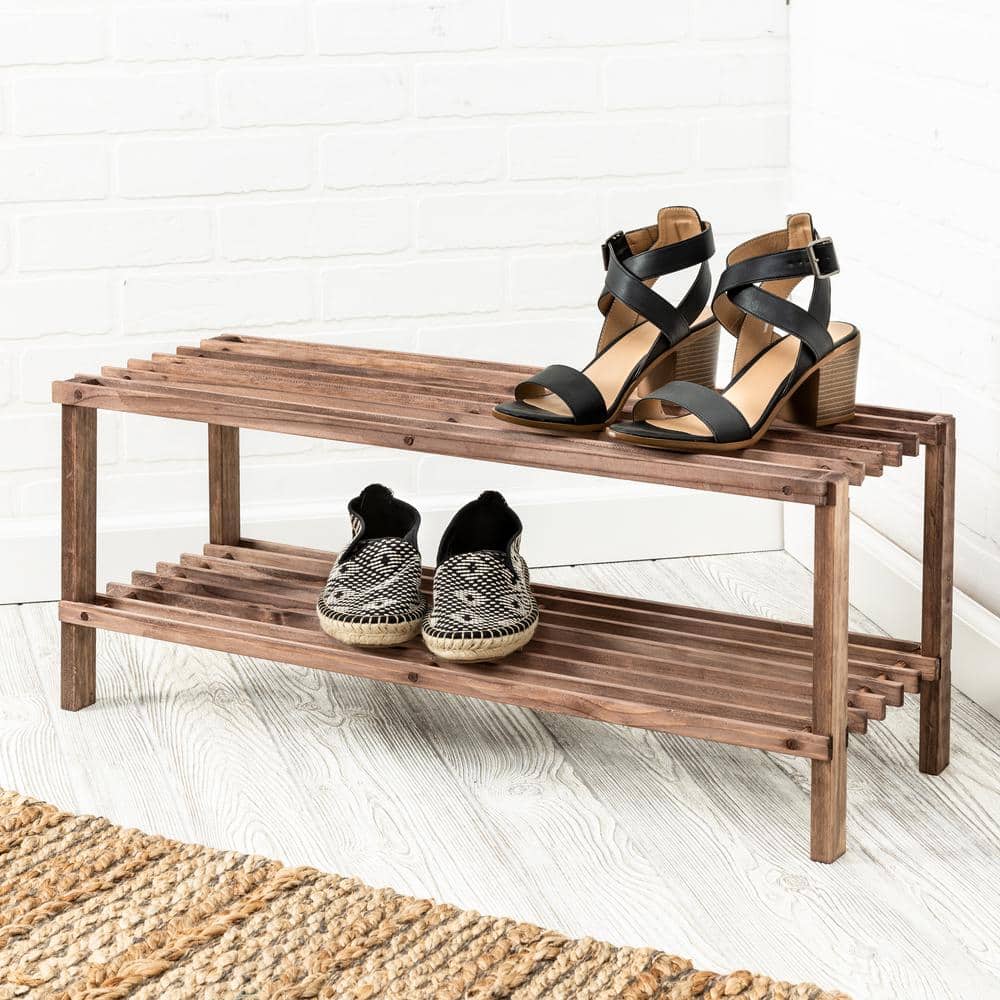 11.61 H 8-Pair Brown Pine Shoe Rack
