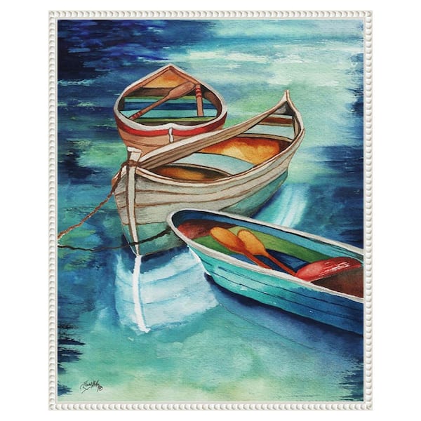 Amanti Art "Docked Boats I" by Elizabeth Medley 1-Piece Floater Frame Giclee Coastal Canvas Art Print 28 in. x 23 in.