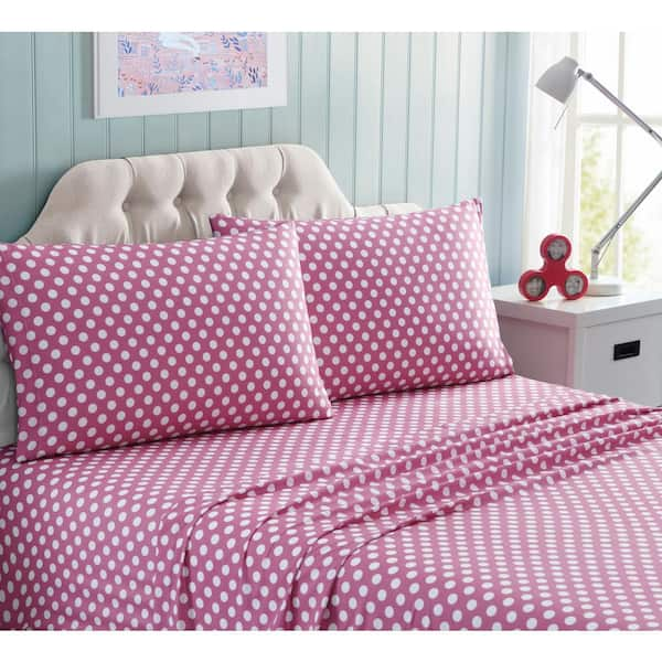 Kute Kids 3-Piece Minnie Polka Dot Geometric Microfiber Queen Sheet Set ...