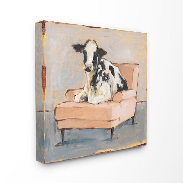 Stupell Industries 17 in. x 17 in. "Sweet Baby Calf on a Pink Couch Neutral Color Painting" by Ethan Harper Canvas Wall Art