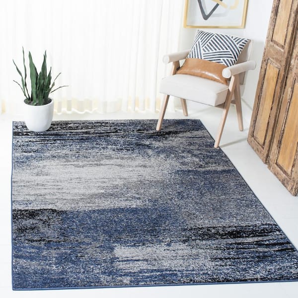 Adirondack Gray/Blue Solid Color 6 ft. x 6 ft. Distressed Square Area Rug