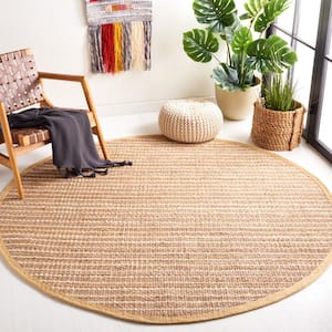 Natural Fiber Beige/Ivory 7 ft. x 7 ft. Woven Striped Round Area Rug
