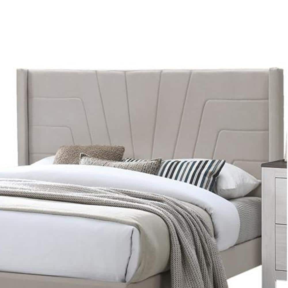 Kopa Queen Size Beige Upholstered Wood Frame Bed with Tufted Headboard