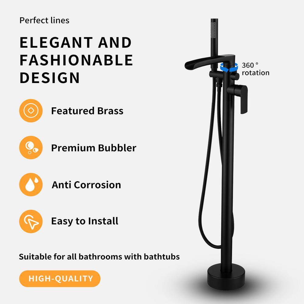 Matte Black Stainless Steel Freestanding Tub Faucet with Hand Shower