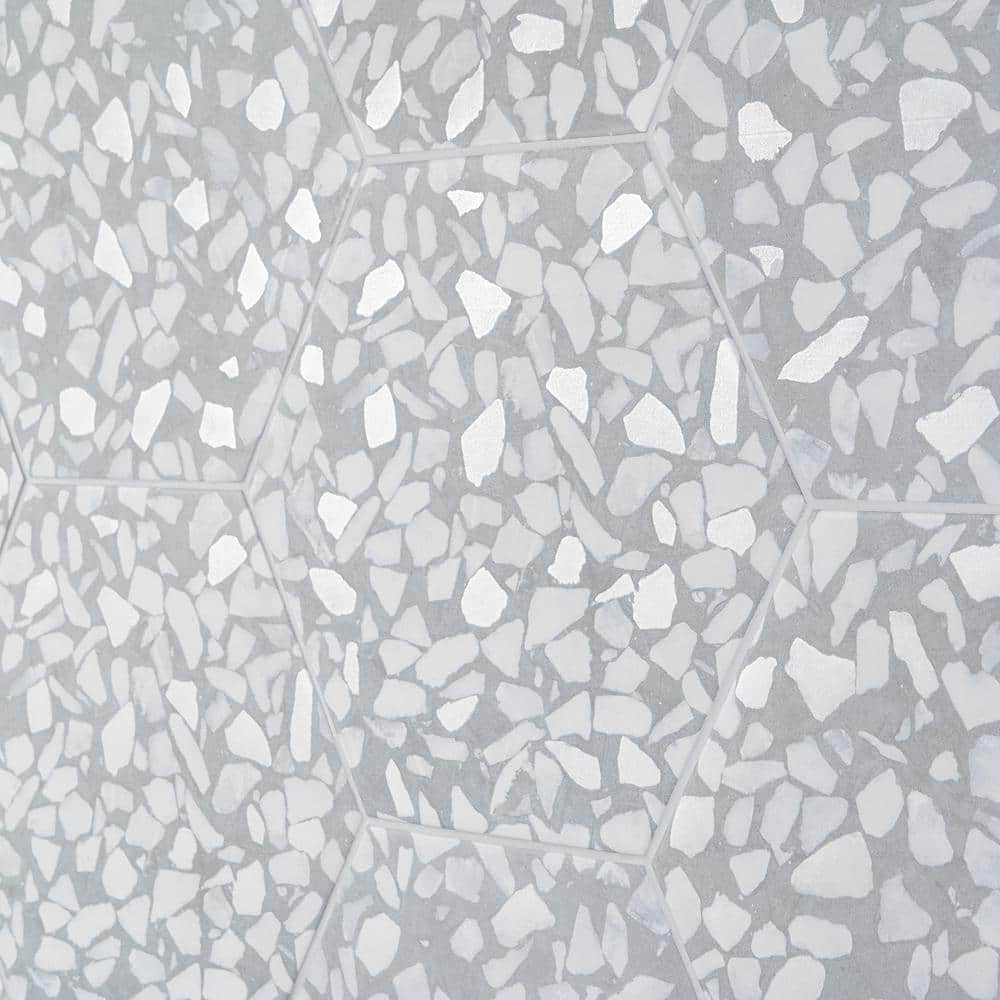 Jurassic Hex 9" Slate Terrazzo Look Matte Porcelain Tile