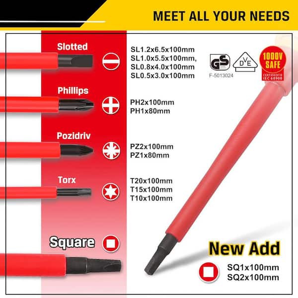 YICHUHAOXI Insulated 15 in. Shank 15 Bit Red Insulated Screwdriver