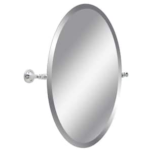 Silverton 22 in. W x 26 in. H Frameless Oval Wall Bathroom Vanity Mirror with Beveled Edges in Polished Chrome