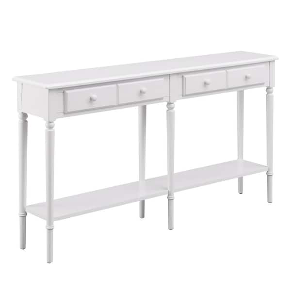 Leick Home Orchid White Coastal Double Hall Console/Sofa Table with Display Shelf