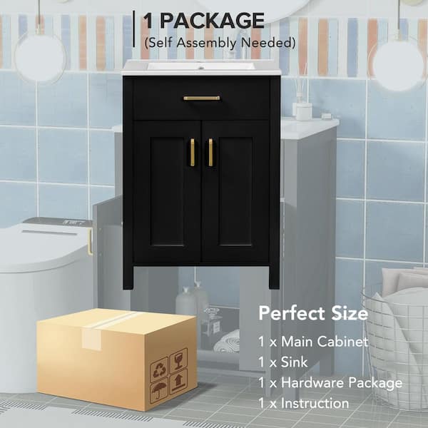 Virubi Space-Saving 24 in. W Single Sink Black Bath Vanity with