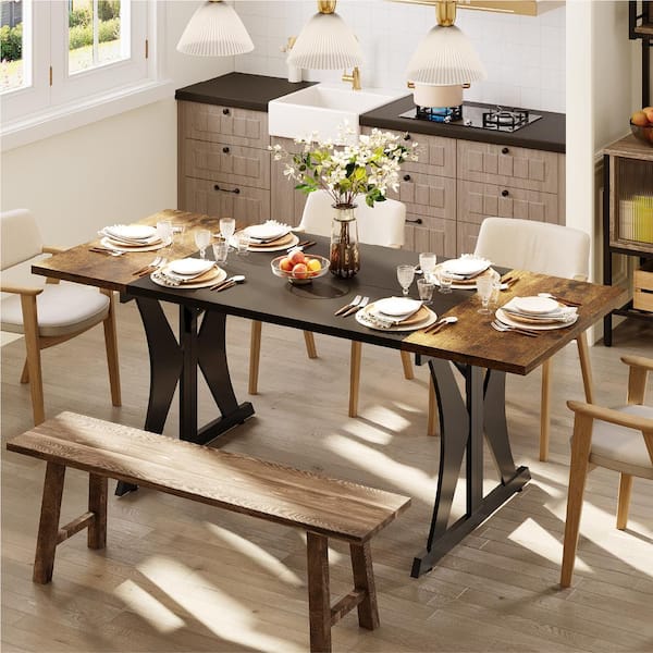 Bestier Rustic Brown Wood 70 Heavy Duty Metal Legs Dining