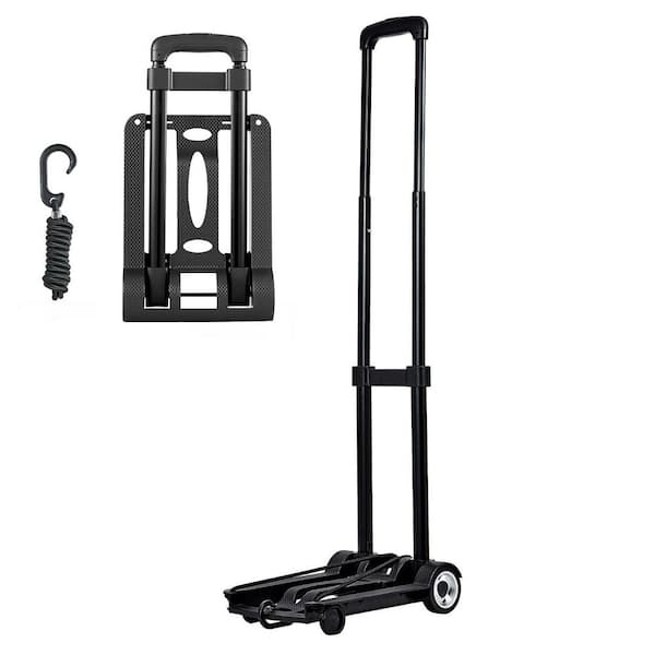 Folding Hand Truck, Collapsible Cart with 2 Wheels and Elastic Rope, 110 lbs. Capacity, for Luggage, Black, 2025 Update