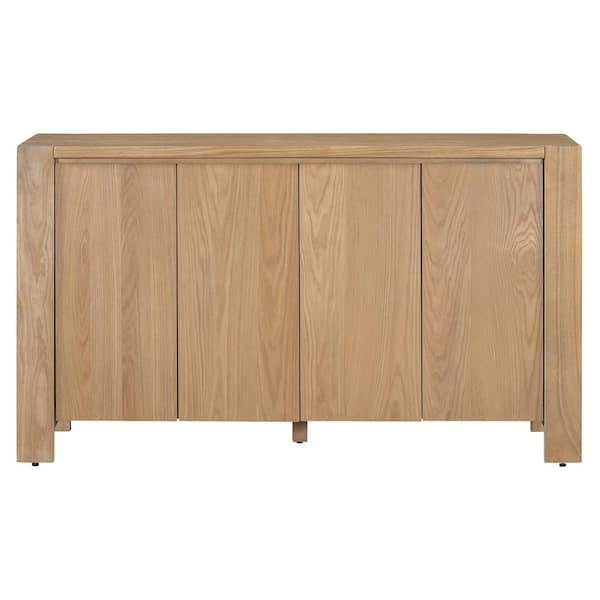 59 in. W x 15.9 in. D x 34.1 in. H Brown Linen Cabinet with 4 Doors, Distressed Finish and Adjustable Shelves