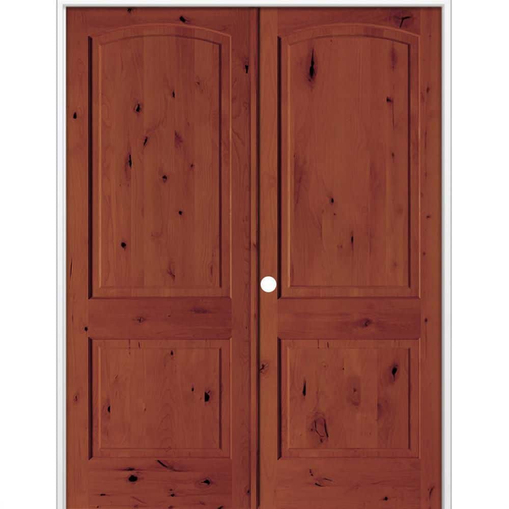 48 in. x 96 in. Rustic 2-Panel Arch Top Right Active Amaretto Stain Knotty Alder Wood Double Prehung Interior Door price history on PriceWatchPro