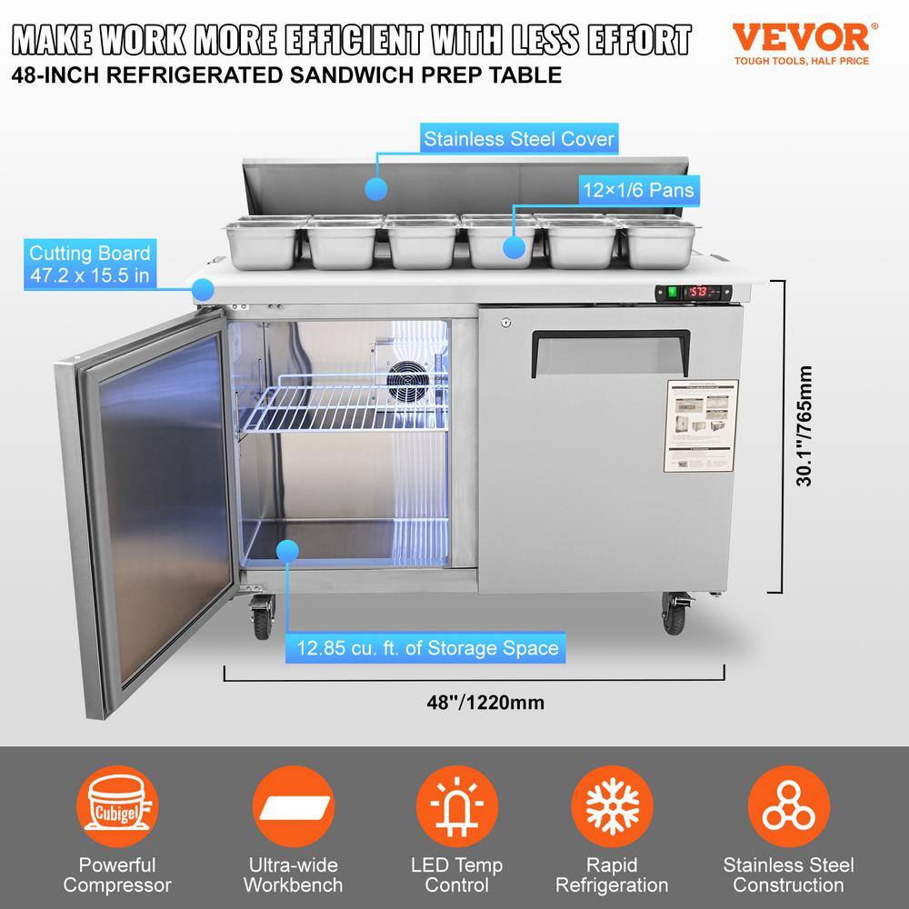 48'' Stainless Steel Double-Door Sandwich Prep Refrigerator