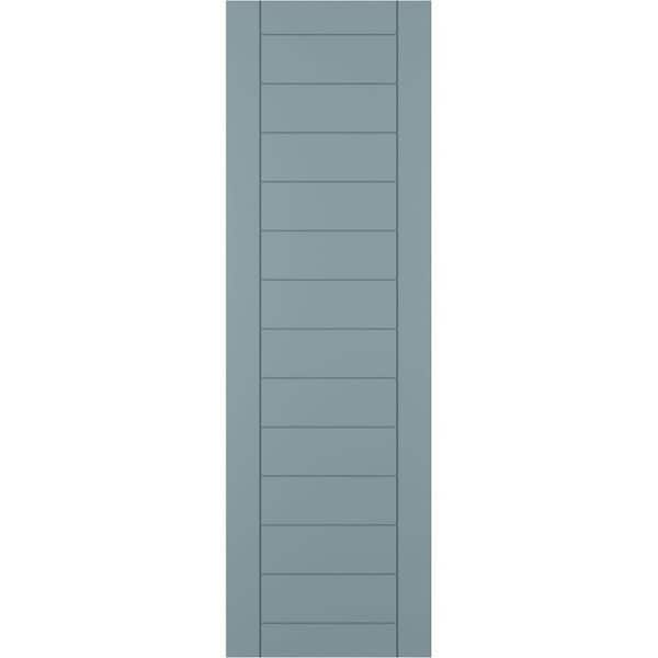 Ekena Millwork 12 in. x 43 in. PVC Horizontal Slat Framed Modern Style Fixed Mount Board and Batten Shutters Pair in Peaceful Blue