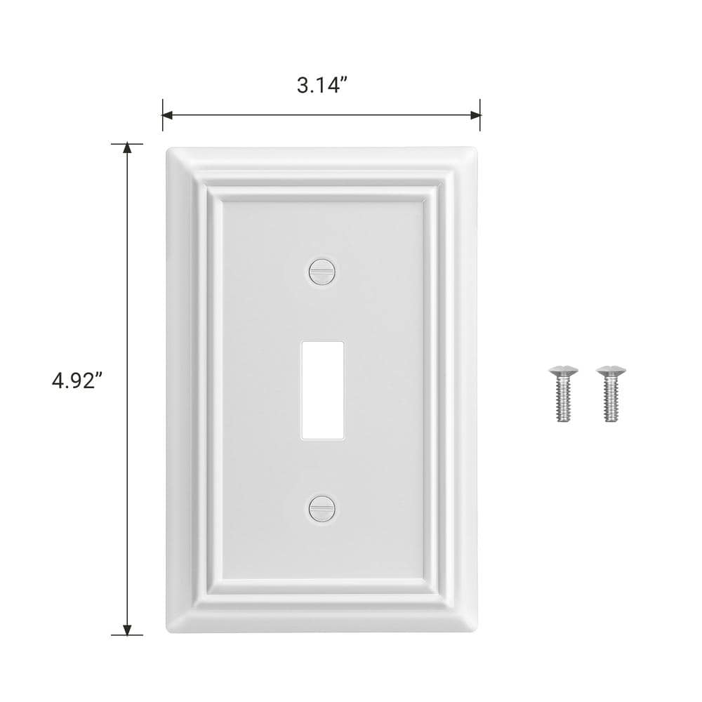 Pure White Decorative Metal 1-Gang Toggle Wall Plates, 4-Pack