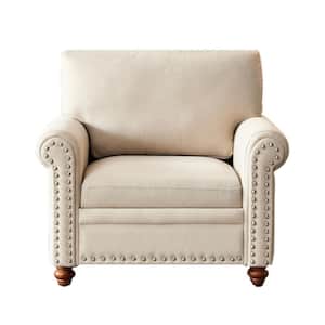 Beige Fabric Sofa Single Seat Chair with Wood Leg