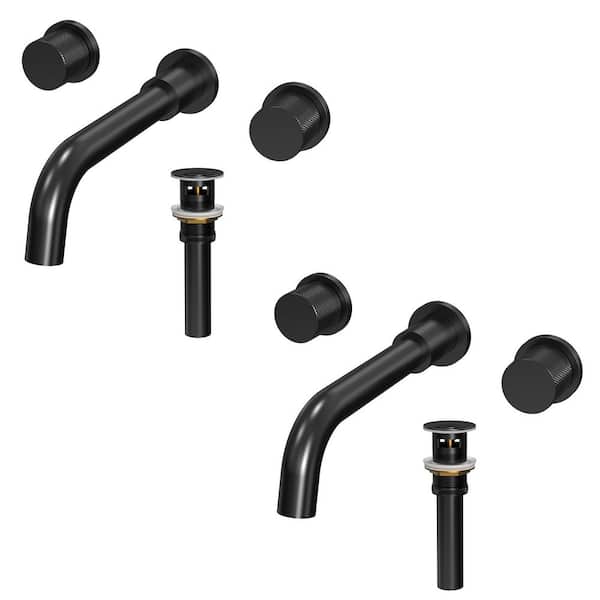 Waterfall 3-Hole Wall-Mount 8 in. Widespread Double Handle Bathroom Faucet in Matte Black Drain Included（2pack）