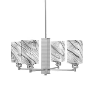 Albany 20.25 in. 4 Light Brushed Nickel Chandelier with Square Onyx Swirl Glass Shades