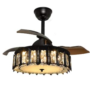 42 in. Black Crystal Ceiling Fan with Lights, Indoor Industrial LED Fan Chandelier with Remote