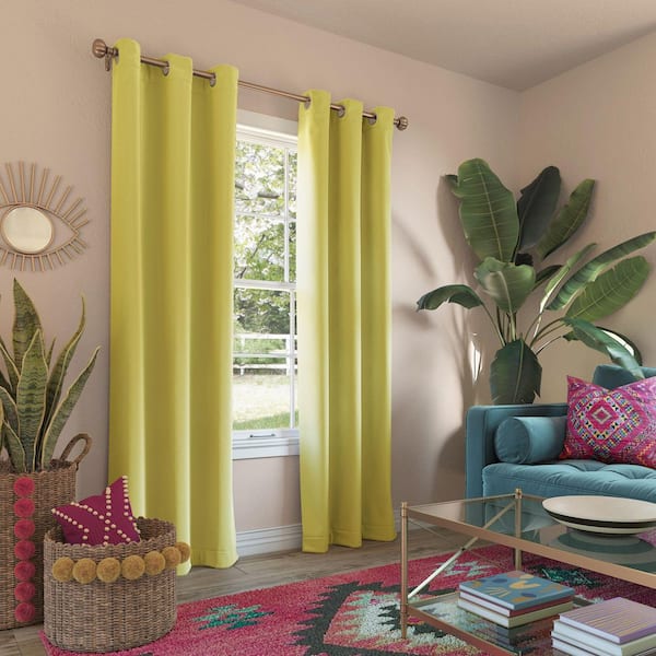 Sun Zero Riley Kids Bedroom 40 in. W x 84 in. L Blackout Grommet Curtain Panel in Lemon Yellow