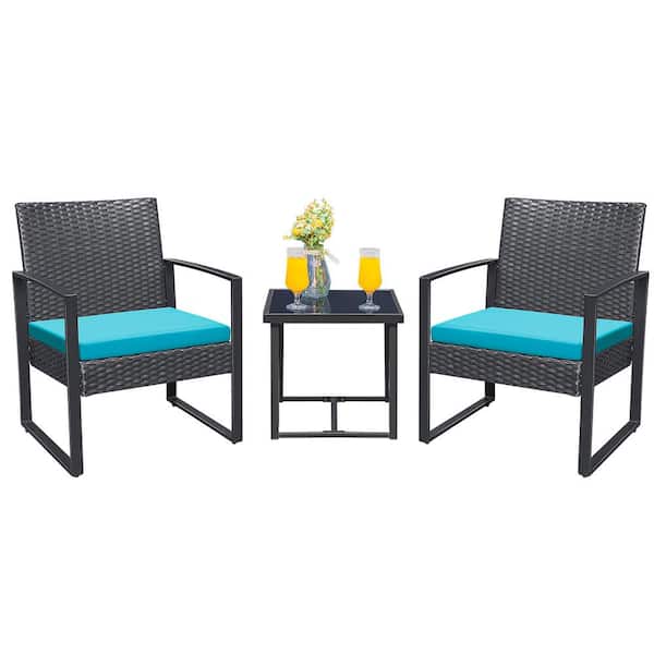 Black Solid Outdoor Cushions for Wicker loveseat & chairs 3 Pc Cushion Set 