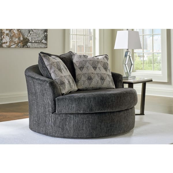 Biddeford Gray Polyester Barrel Chair with Removable Cushions and Swivel