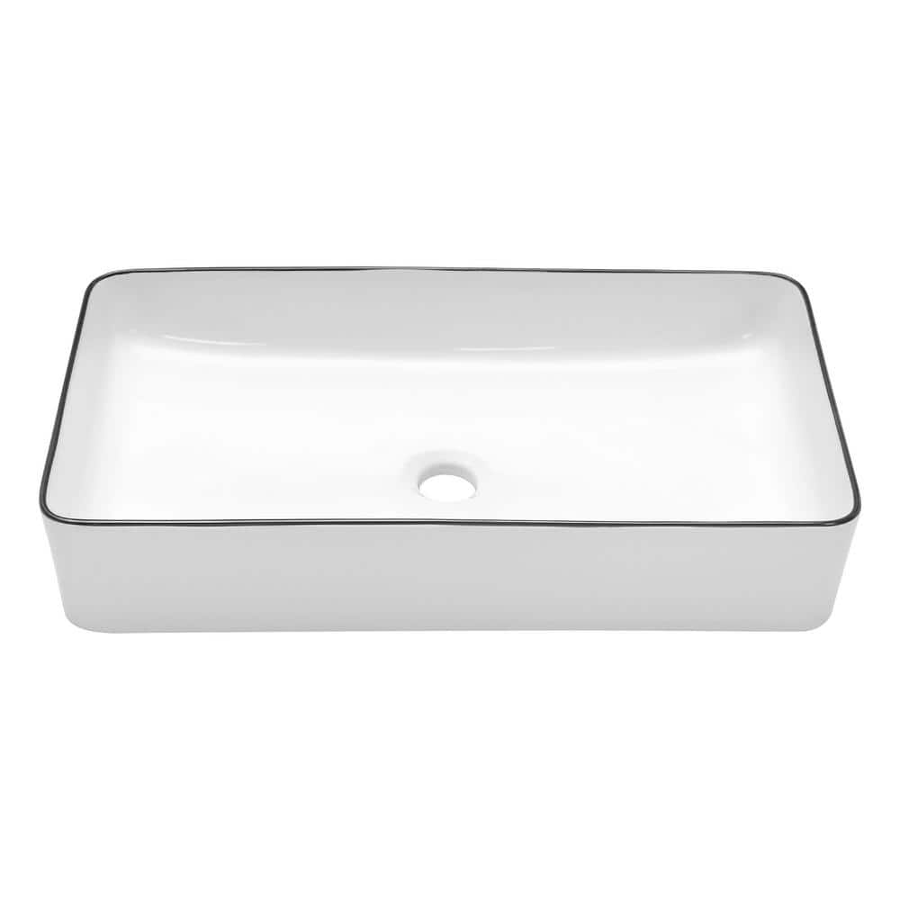 24 in . Rectangular Bathroom Vessel Sink in White Black Ceramic