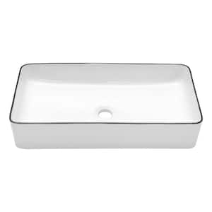 24 in . Rectangular Bathroom Vessel Sink in White Black Ceramic