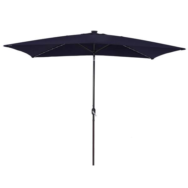 WELLFOR 10 ft. x 7 ft. Rectangular Market Solar Patio Umbrella with LED Lights in Navy